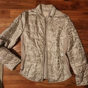 Chico's Women's Patterned Cream Puffer Jacket